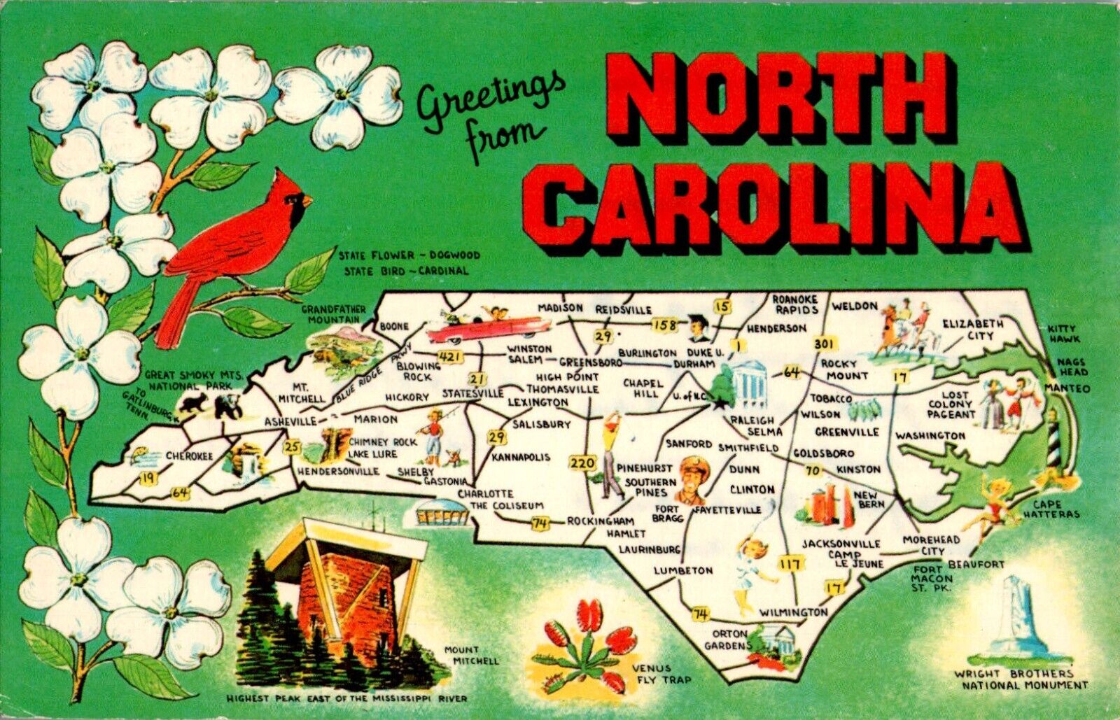 Greetings from Raleigh, North Carolina NC 1972 Postcard