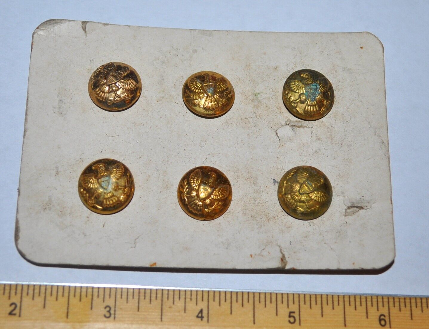 Antique INDIAN WAR new-old-stock U.S. EAGLE brass CUFF  BUTTONS  on orig. CARD