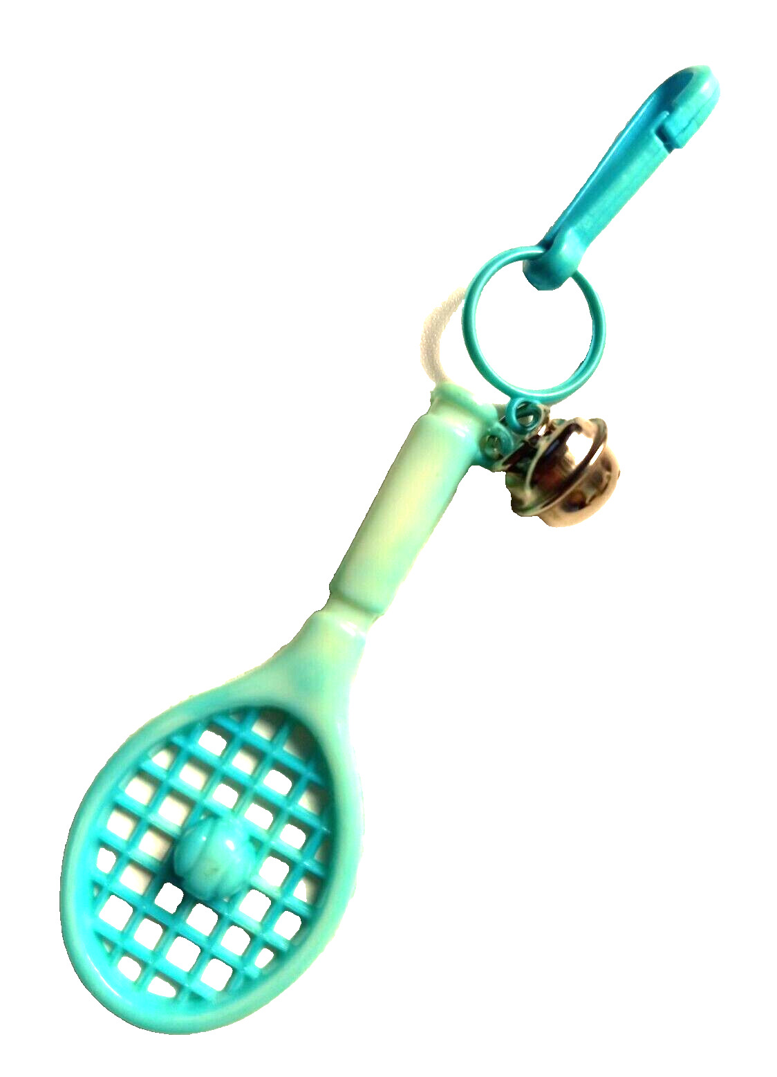 Vintage 1980s  Charm Blue Tennis Racket Bell Charms Necklace Clip On Retro