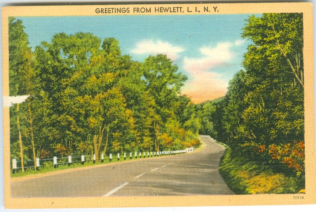 Hewlett Long Island NY Scenic 1950 Country Road Greetings