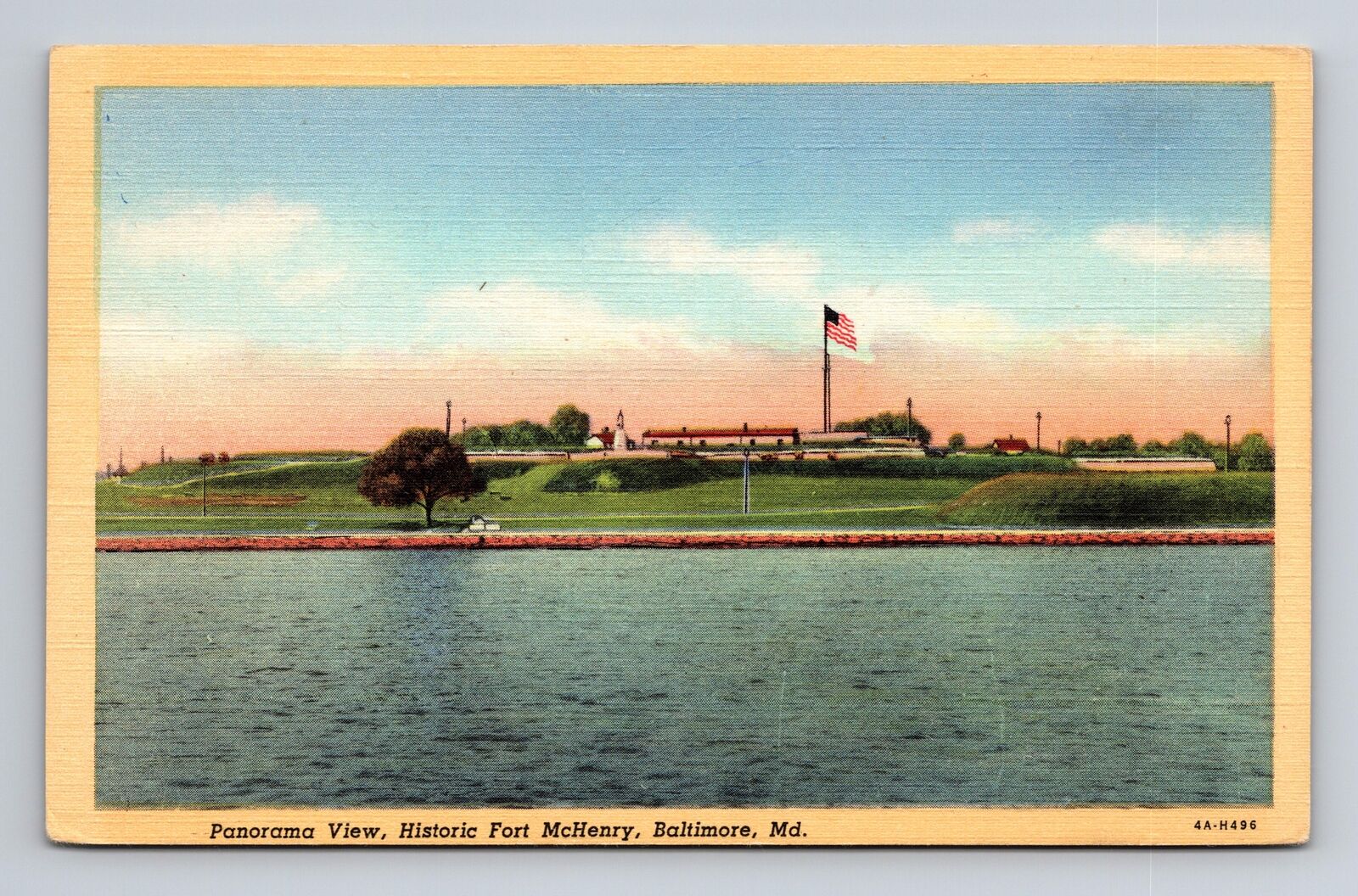c1934 Linen Postcard Baltimore MD Fort McHenry Panorama View