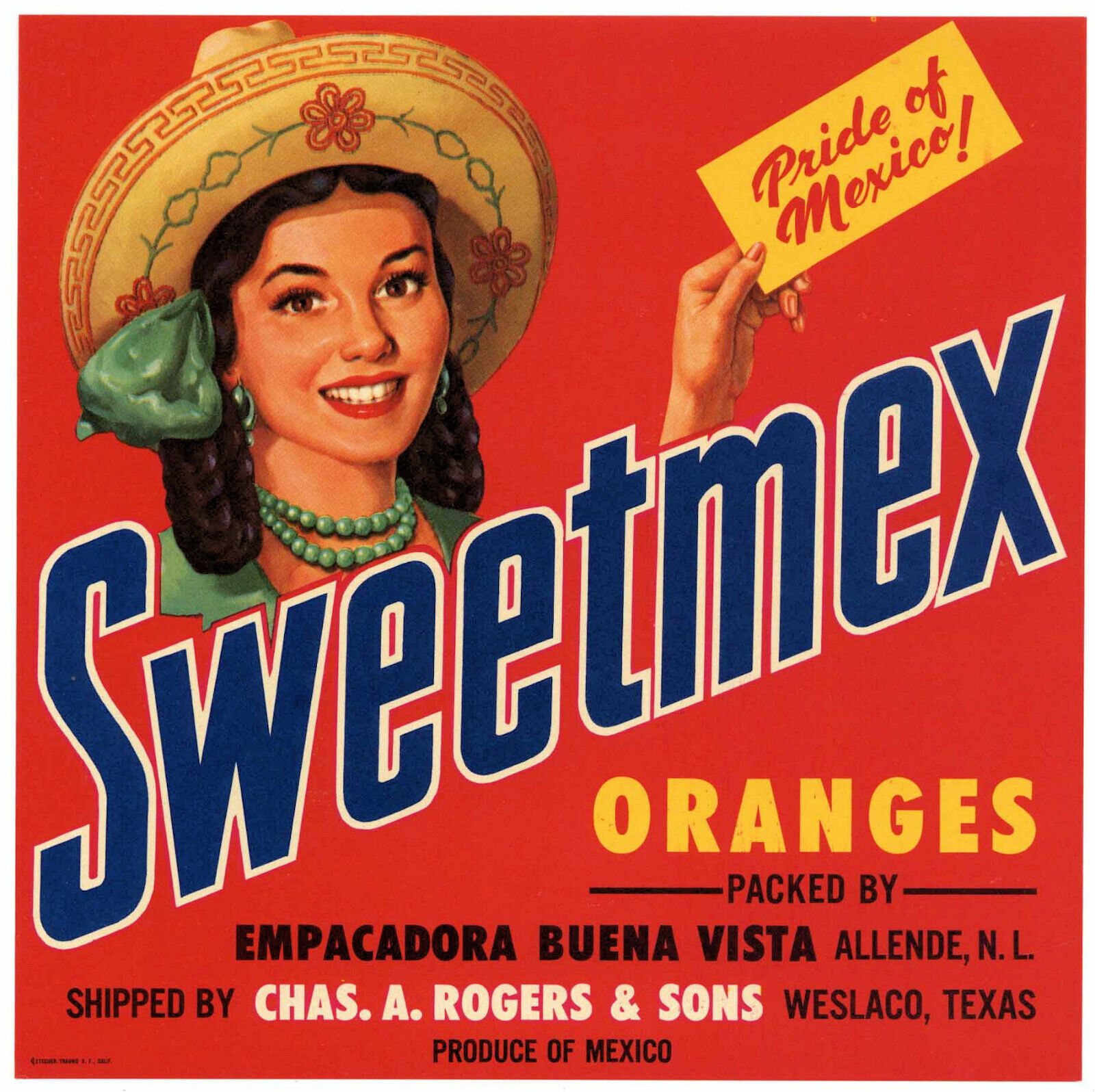 Original 1950\'s Sweetmex Orange Fruit Crate Label Westlaco Texas Vintage Mint