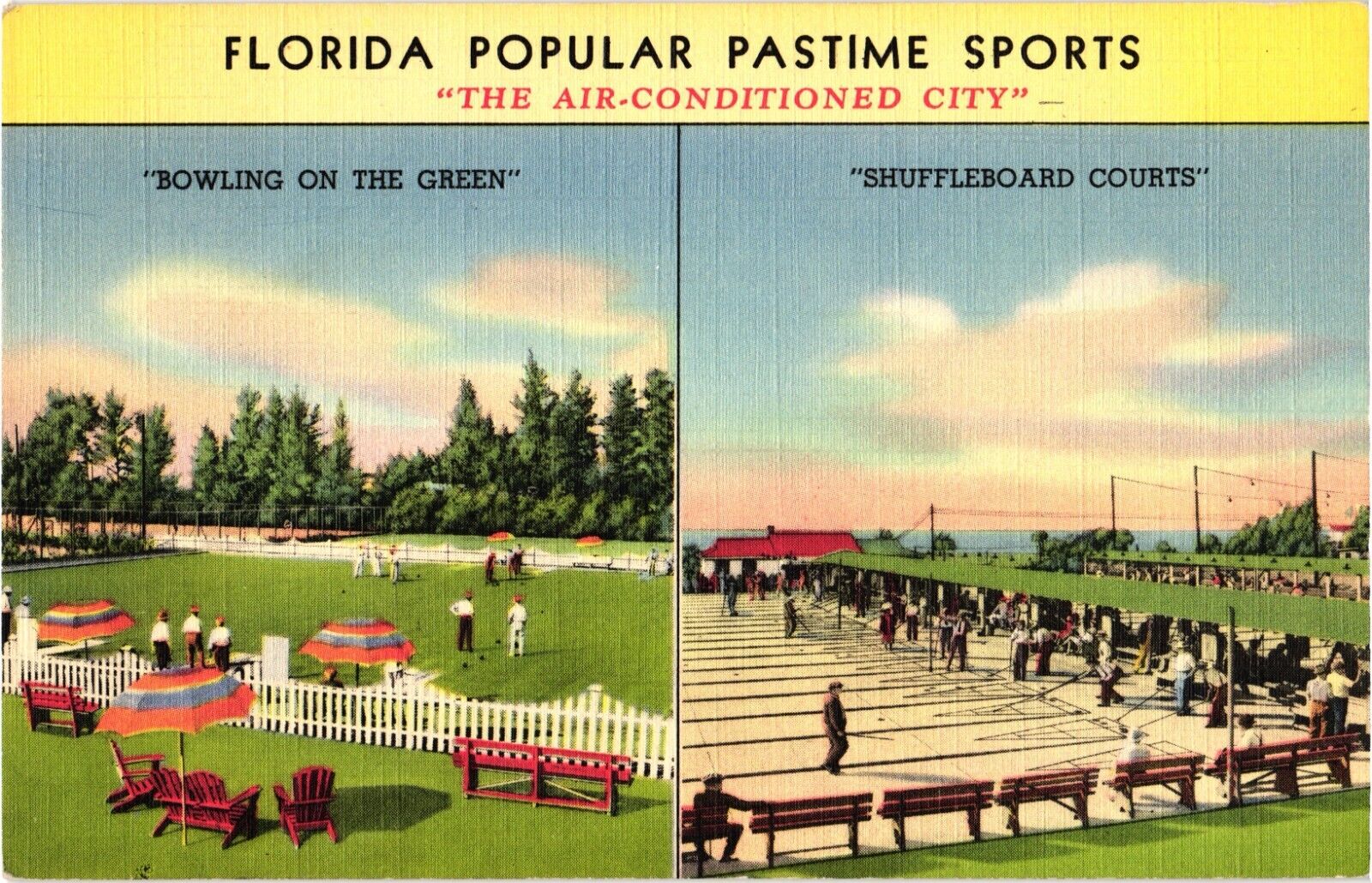 Popular Florida Pastime Sports Air Conditioned City Unused 1941 Linen Postcard