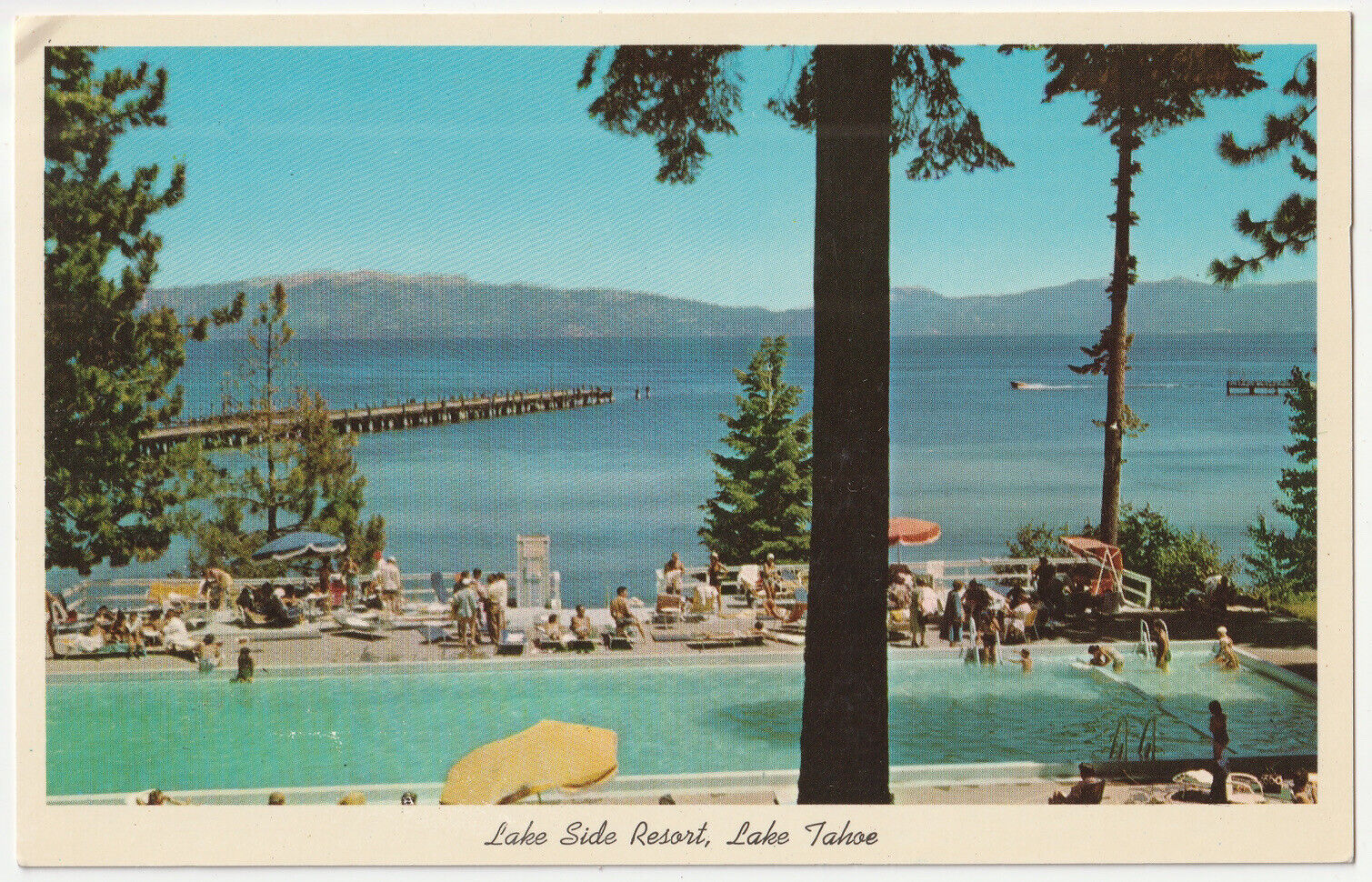 c1960s 1965 Bathing At Lake Side Resort Lake Tahoe California Postcard