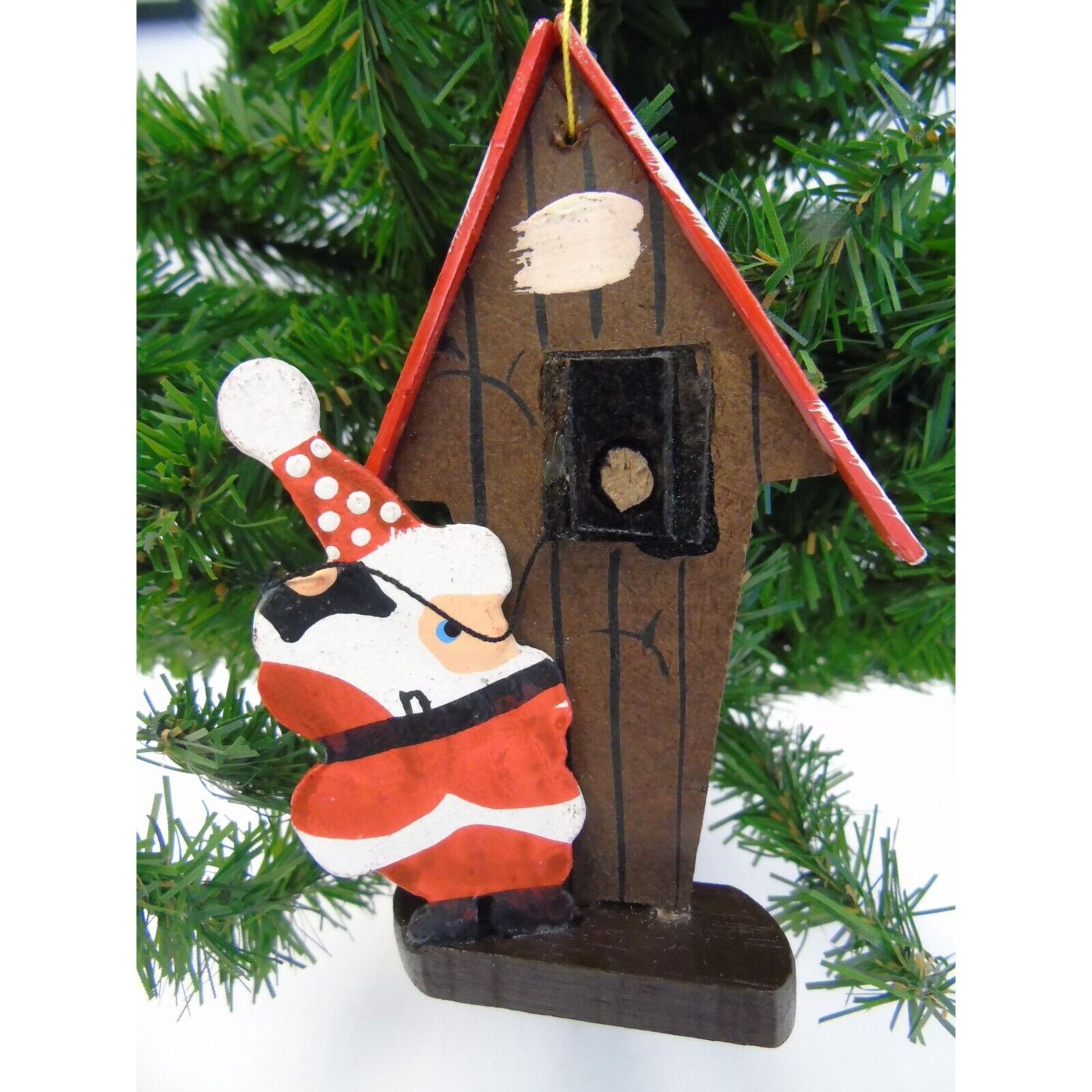 Vintage Santa On The Telephone Christmas Ornament Wooden Hand Painted