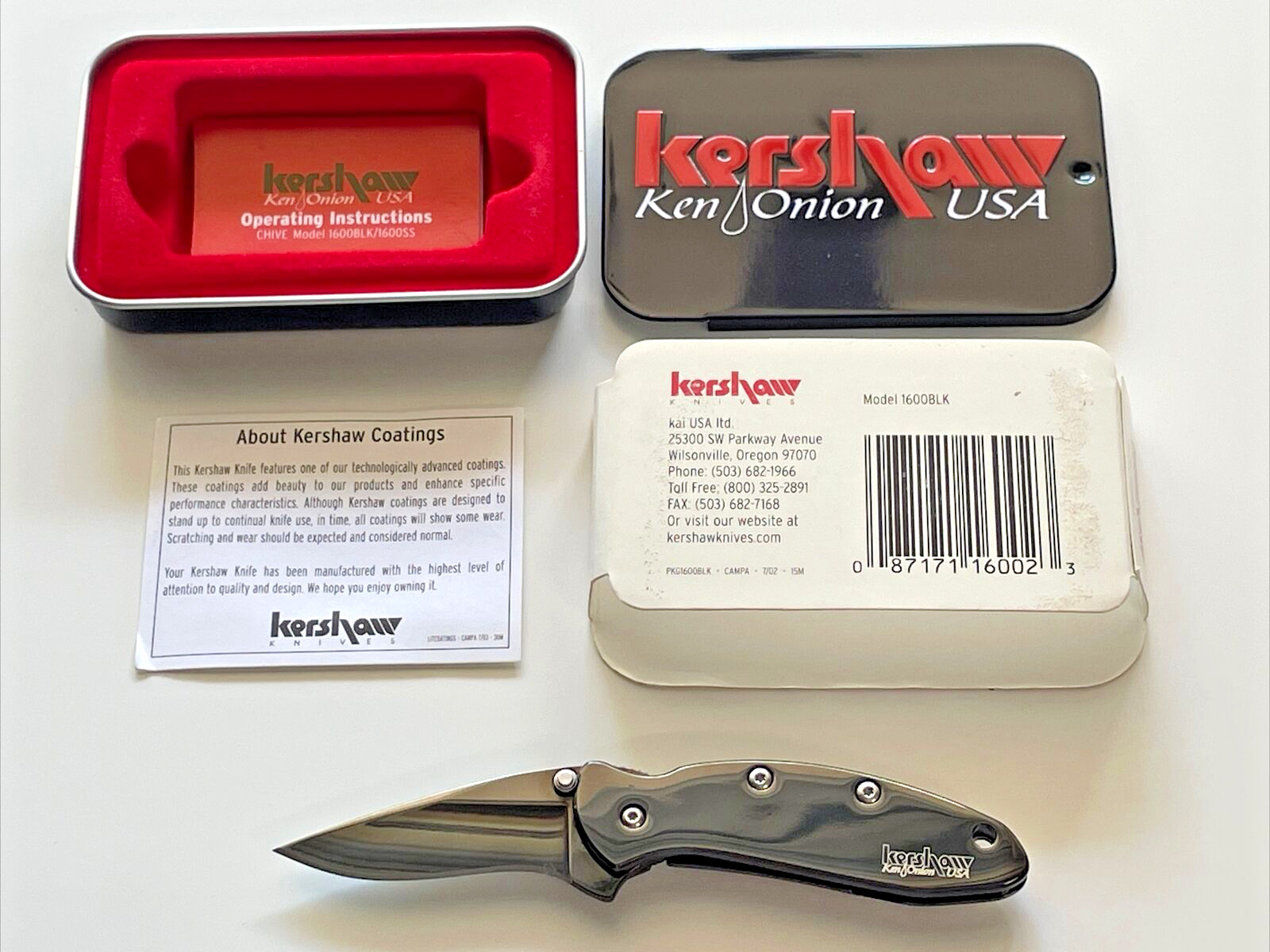 Kershaw 1600BLK Chive Ken Onion Knife Boron Carbide Coating USA 2003