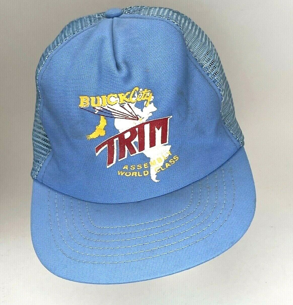 General Motors Buick City Flint Michigan Vintage Blue Trucker Hat 1990s 