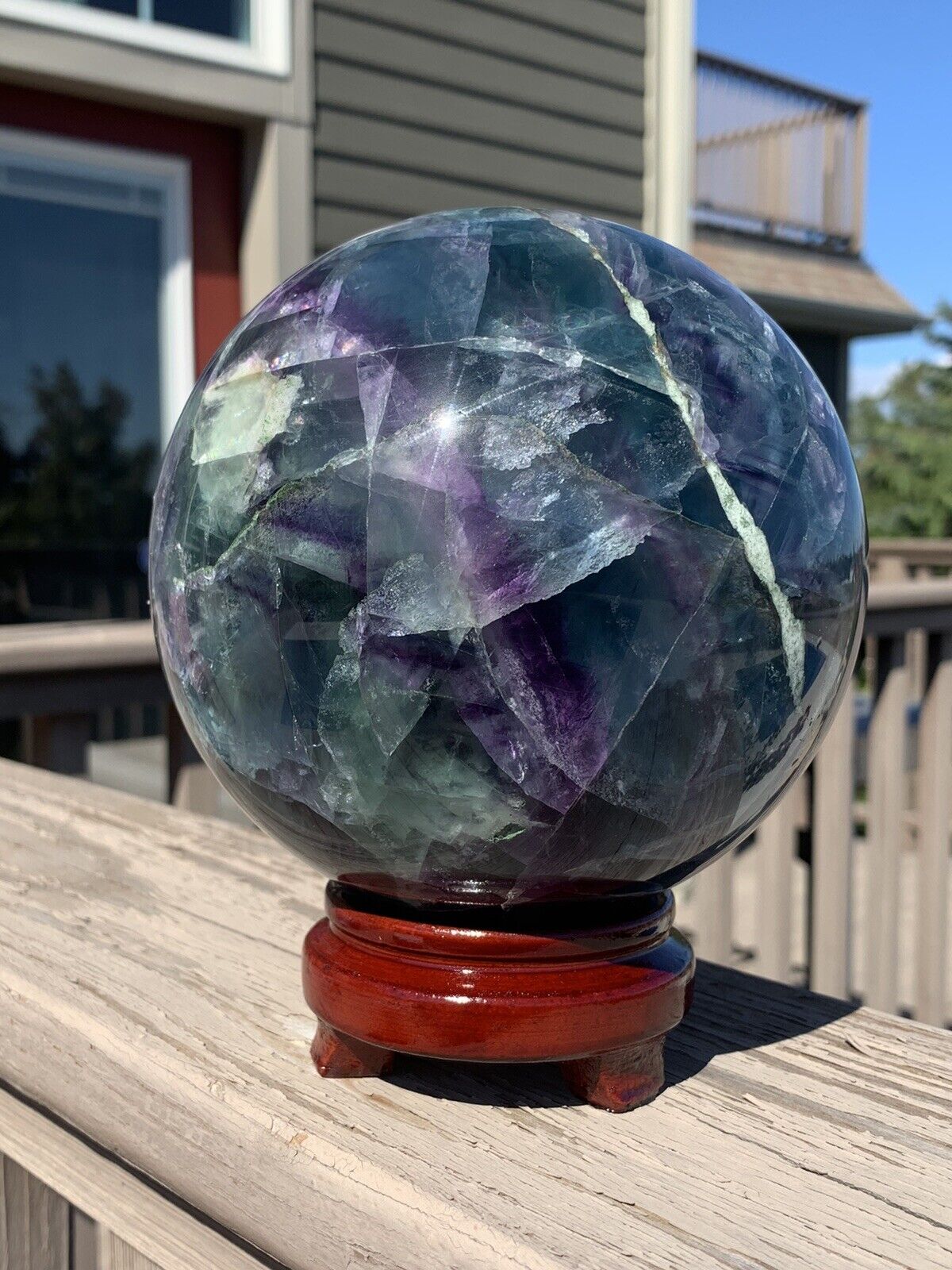 4,145g Rainbow Fluorite *HUGE* Sphere w/Stand •Over 9 Pounds *U.S. Based*