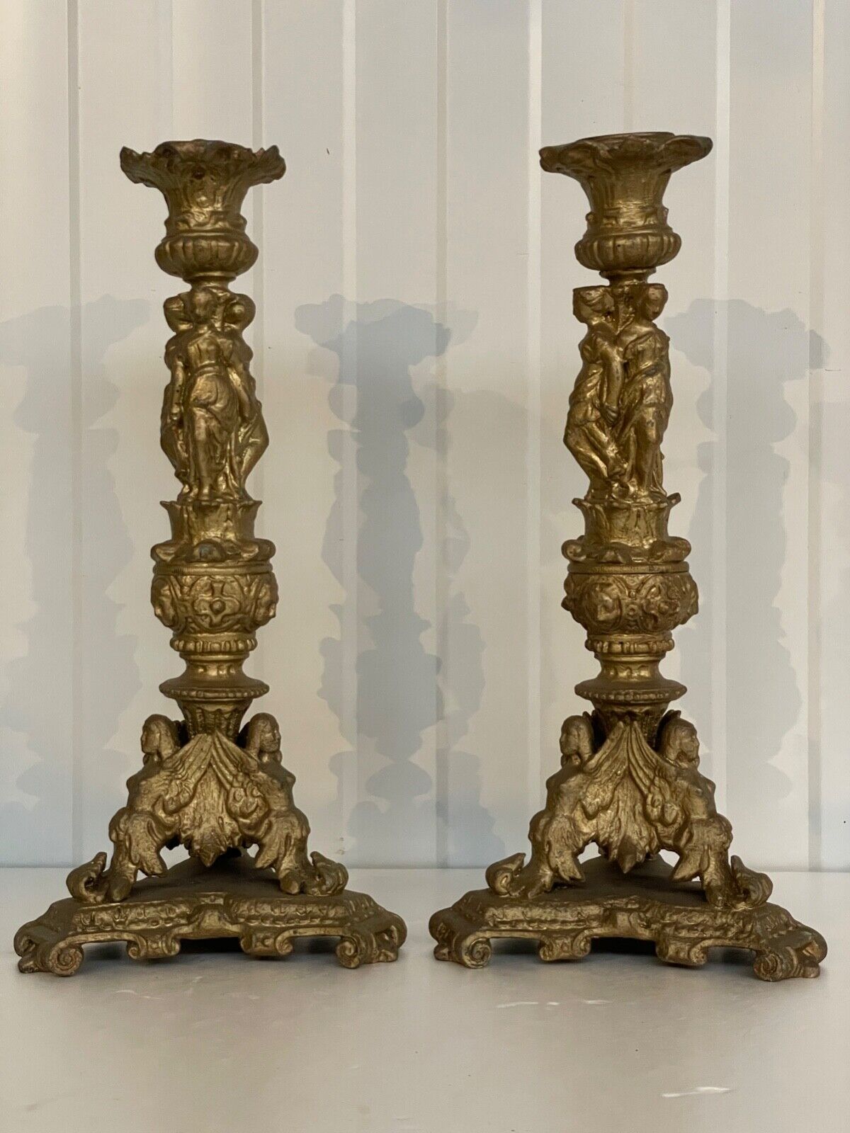 SALE  RARE Pair of Gothic Revival Candlesticks with Angels