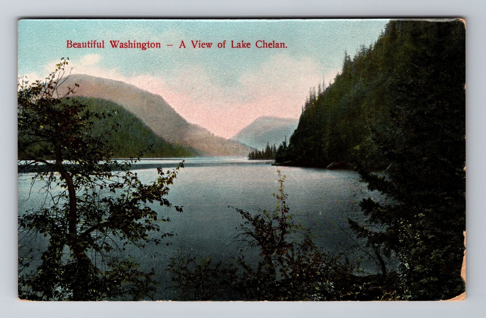 Lake Chelan WA-Washington, A View of Lake Chelan, Vintage Souvenir Postcard