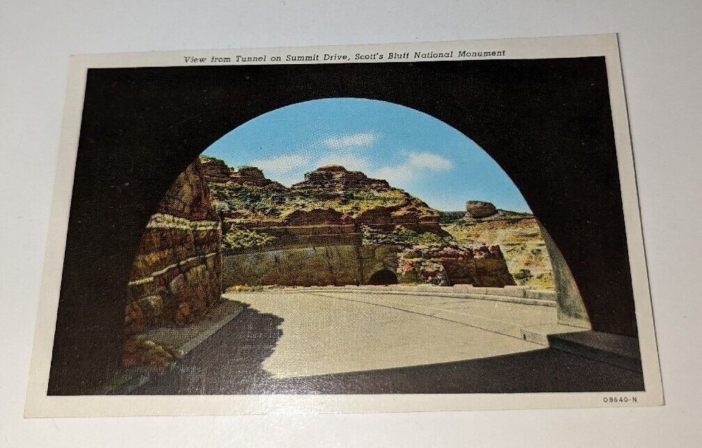 View Tunnel Summit Drive Scotts Bluff National Monument Nebraska NE Postcard VTG