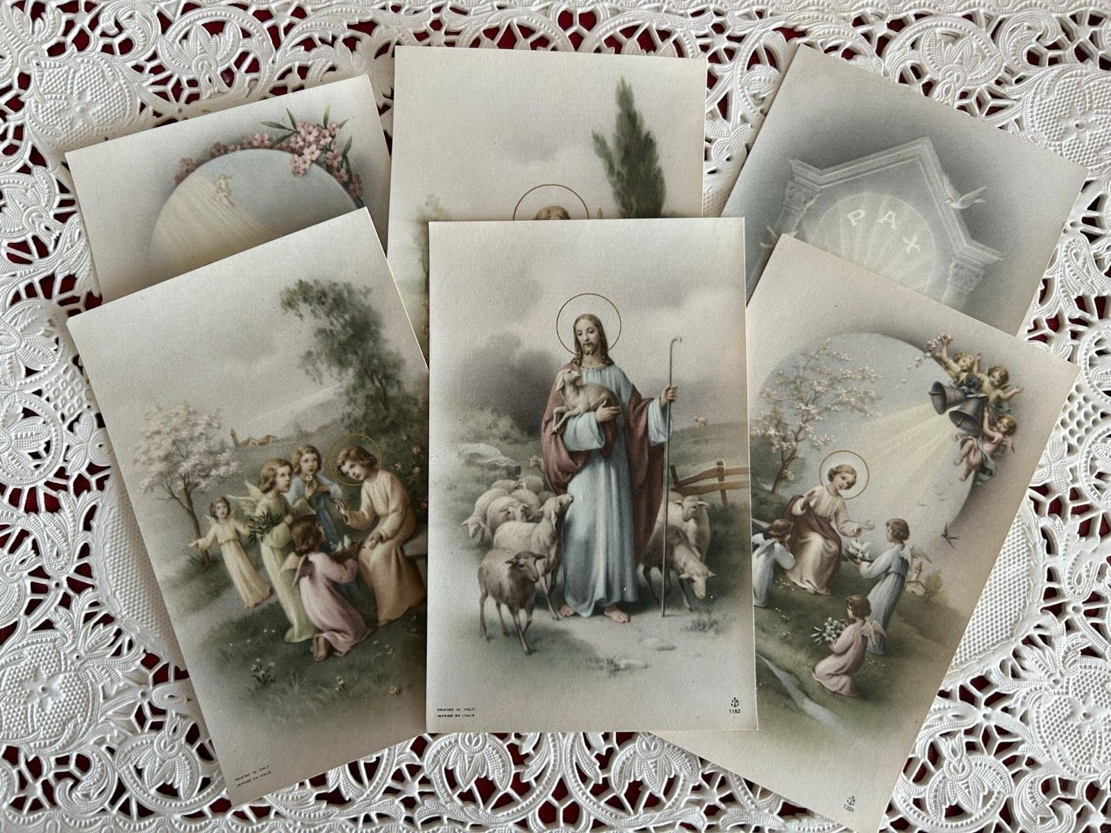 6 Pretty Catholic Antique Vintage FB Italian Artistry LARGE HOLY CARDS #C30