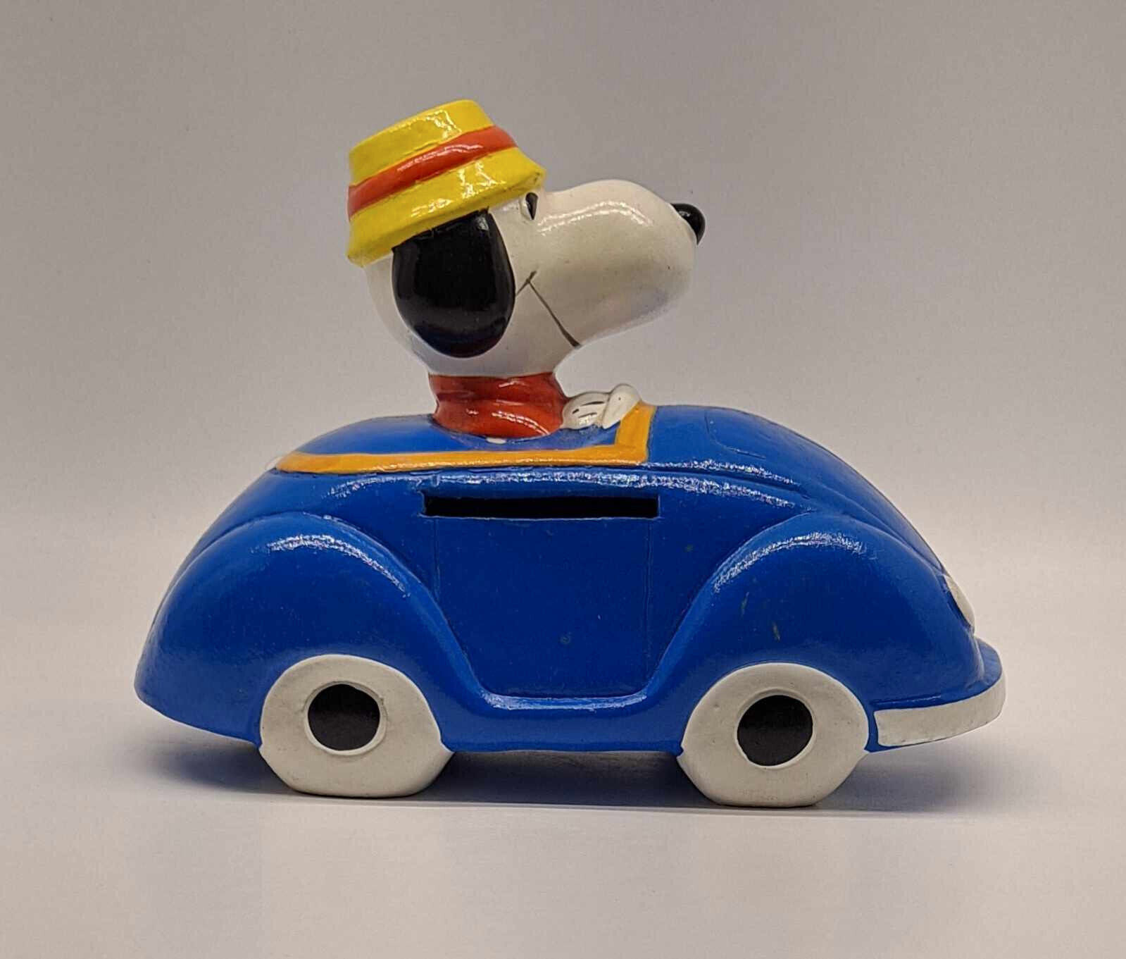 Vintage SNOOPY Peanuts Blue Car Bank - Hand Made in Korea - Volkswagen VW style