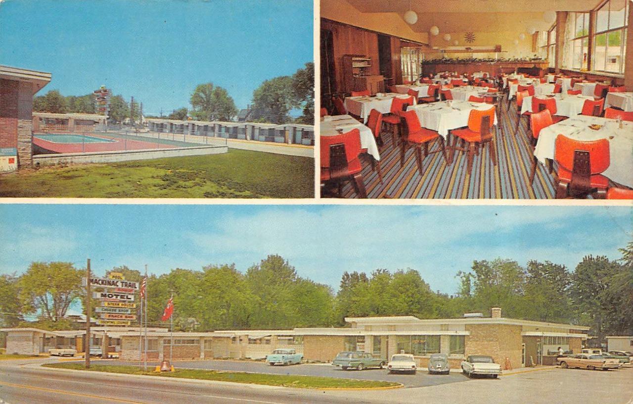 Pinconning, MI Michigan  MACKINAC TRAIL HOUSE MOTEL Pool~Cafe  ROADSIDE Postcard