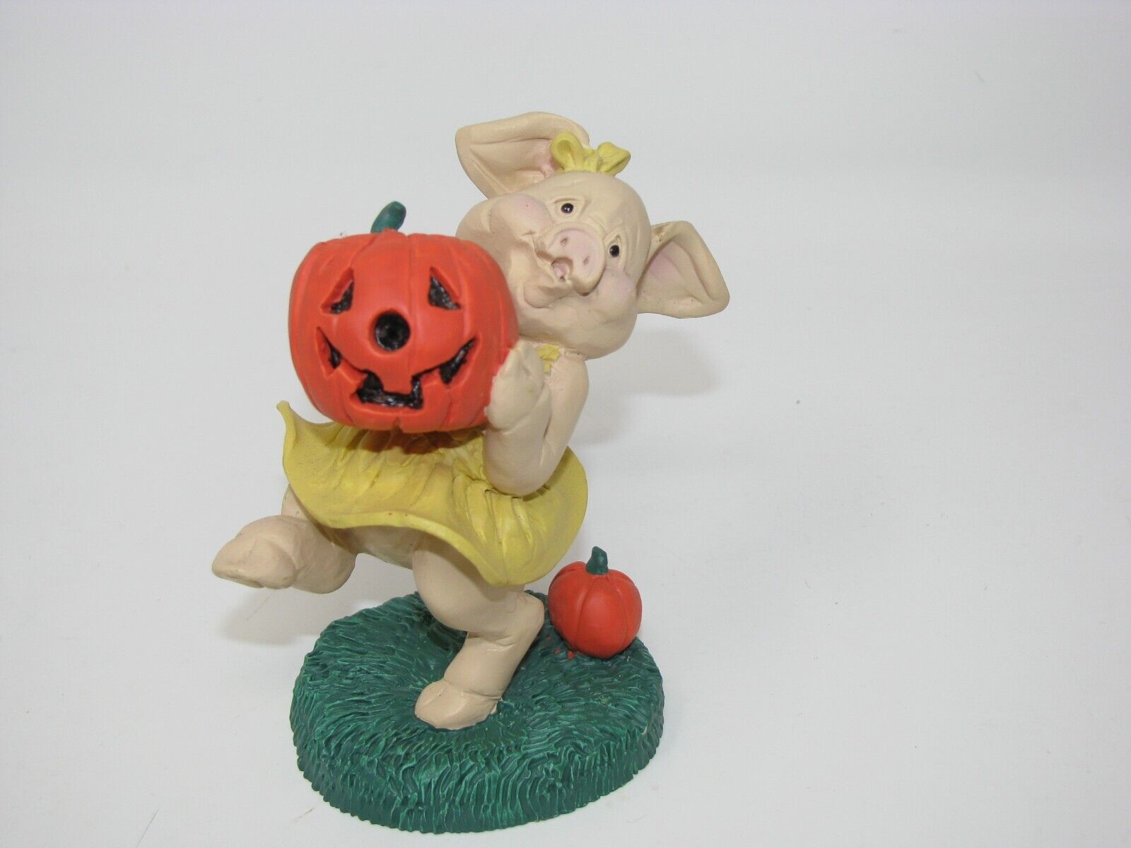 Vintage Enesco Kathy Wise Pig Figurine Pumpkin Halloween 1991 Jack-o-Lantern