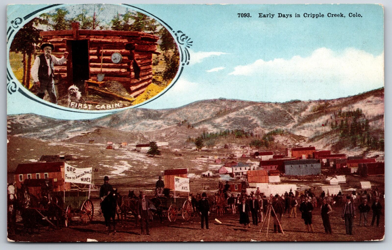 Cripple Creek Colorado~Historic Days~Main Street~First Cabin~c1910 Postcard