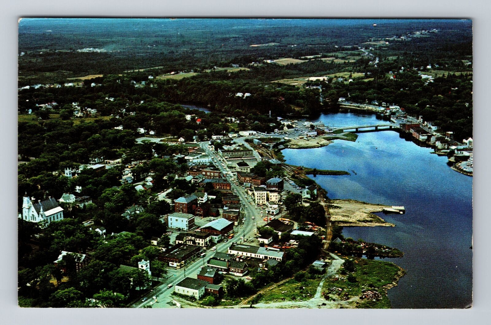Calais ME-Maine, Aerial of International Bridge to Canada Vintage c1979 Postcard