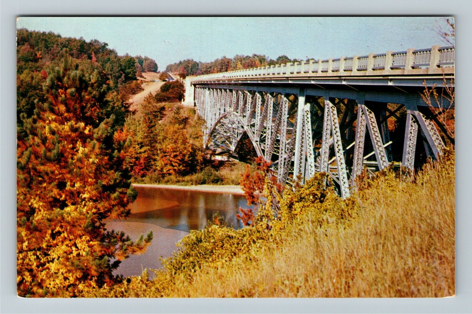Wellston MI-Michigan Cooley Bridge Scenic Roadway Panoramic Vintage Postcard