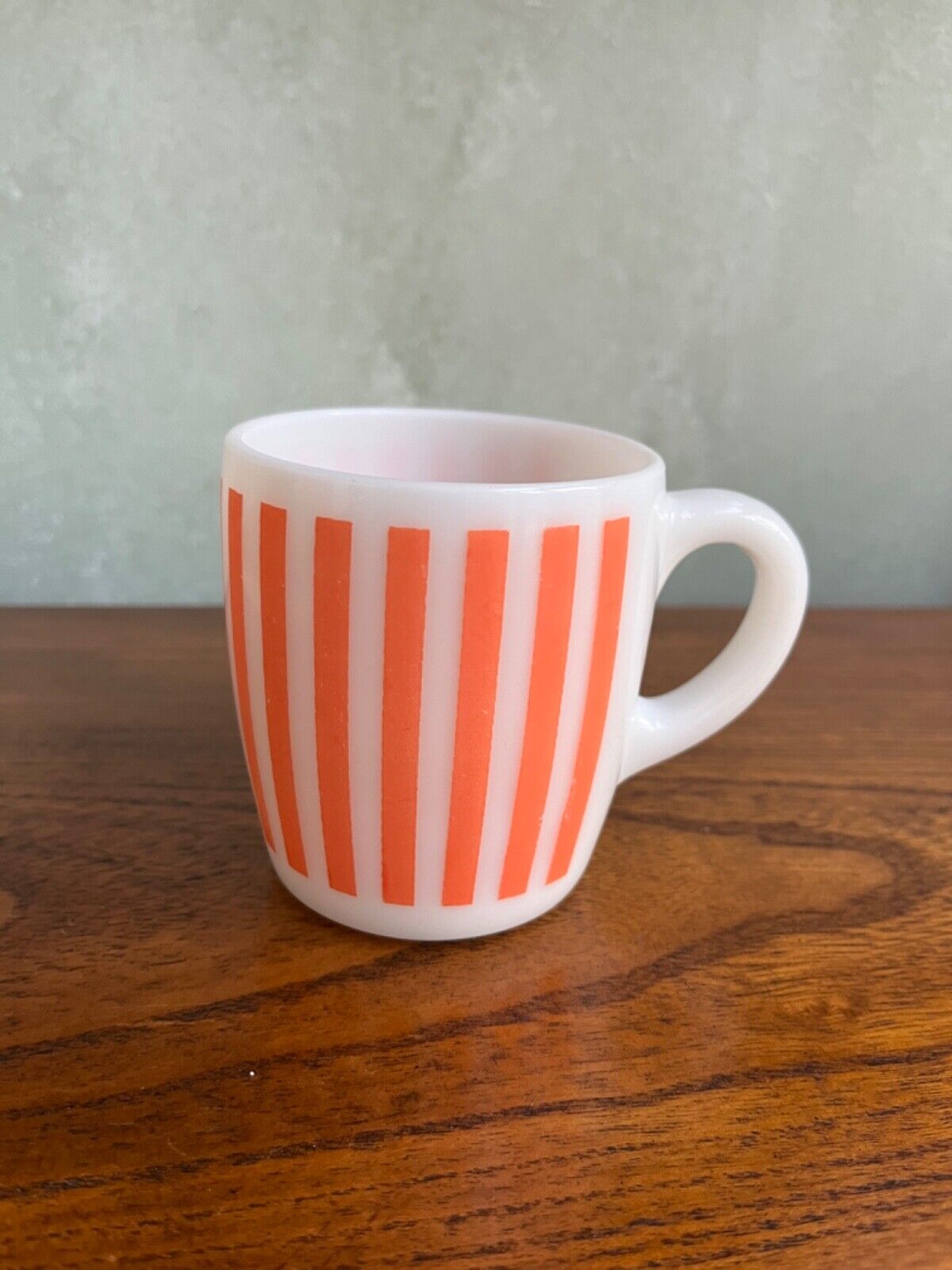 Vintage Hazel Atlas Orange Candy Stripe Milk Glass Cup Mug READ