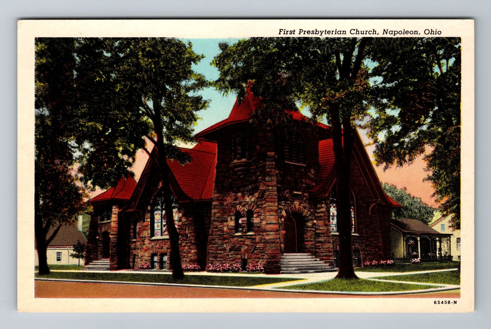 Napoleon OH-Ohio, First Presbyterian Church, Religion, Antique Vintage Postcard