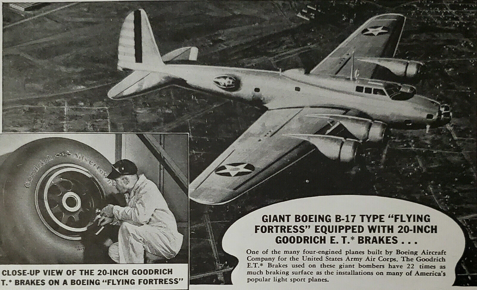 1939  BOEING B-17 in E.T. Brakes Ad Print Ad 2A031*. 
