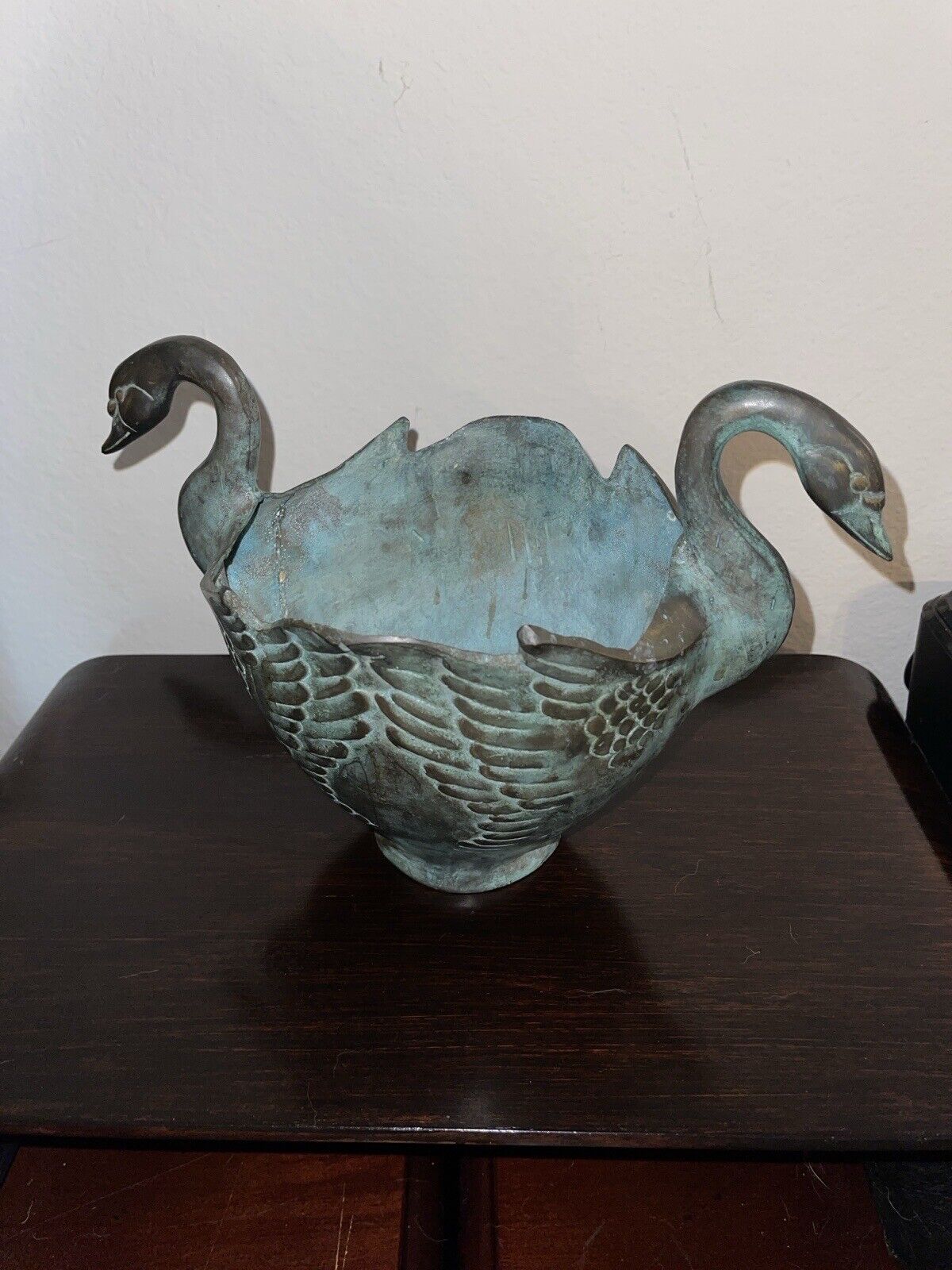 Metal Double Swans Vase Antique