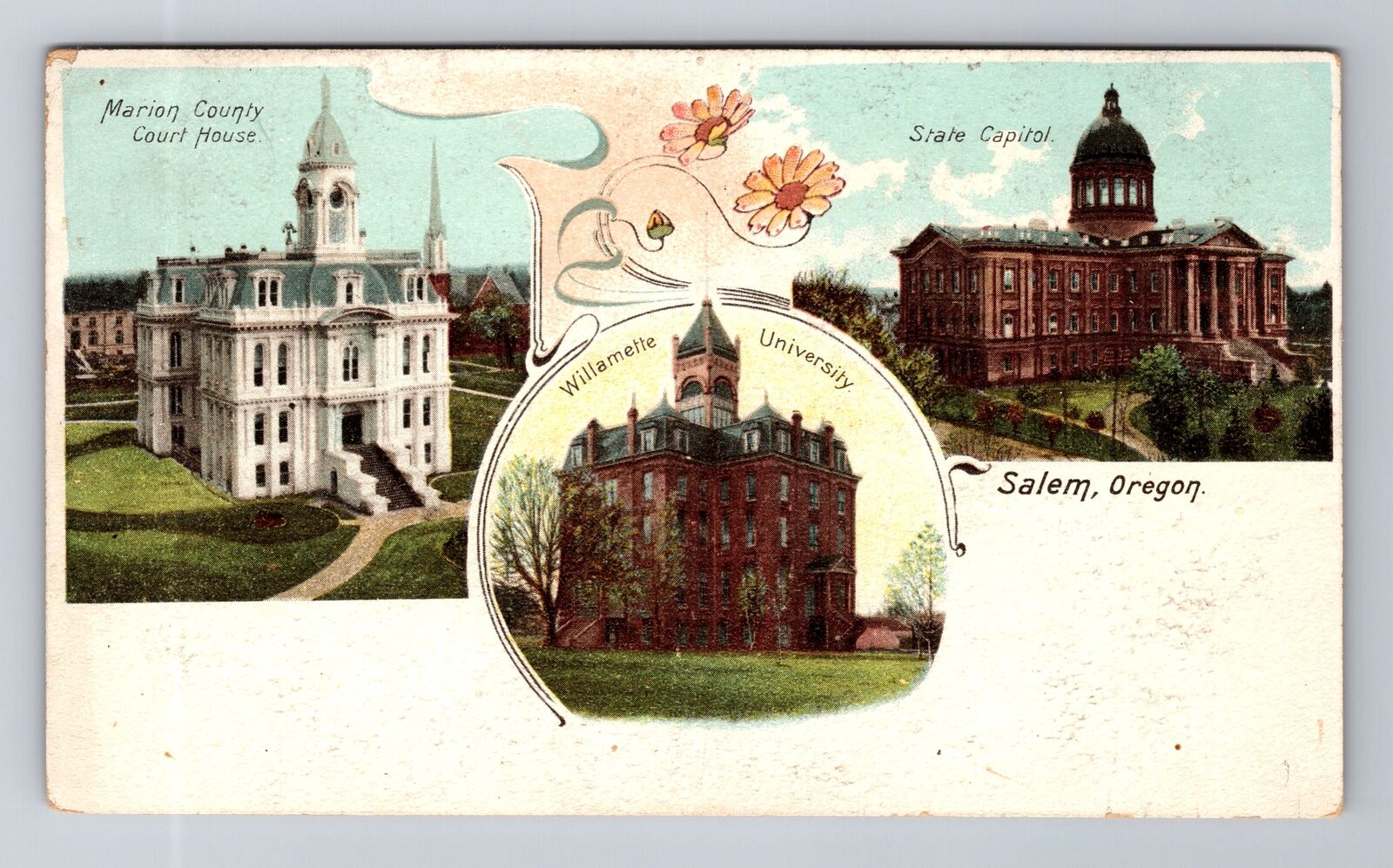 Salem OR-Oregon, Willamette University, Capitol, Antique Vintage Postcard
