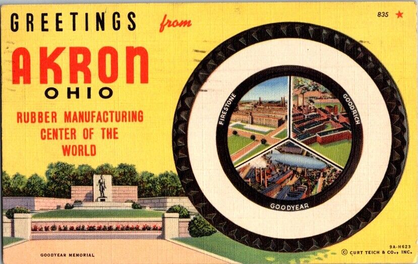 Postcard Akron OH Ohio Rubber Mfg. Goodyear Goodrich Firestone 1944        I-289