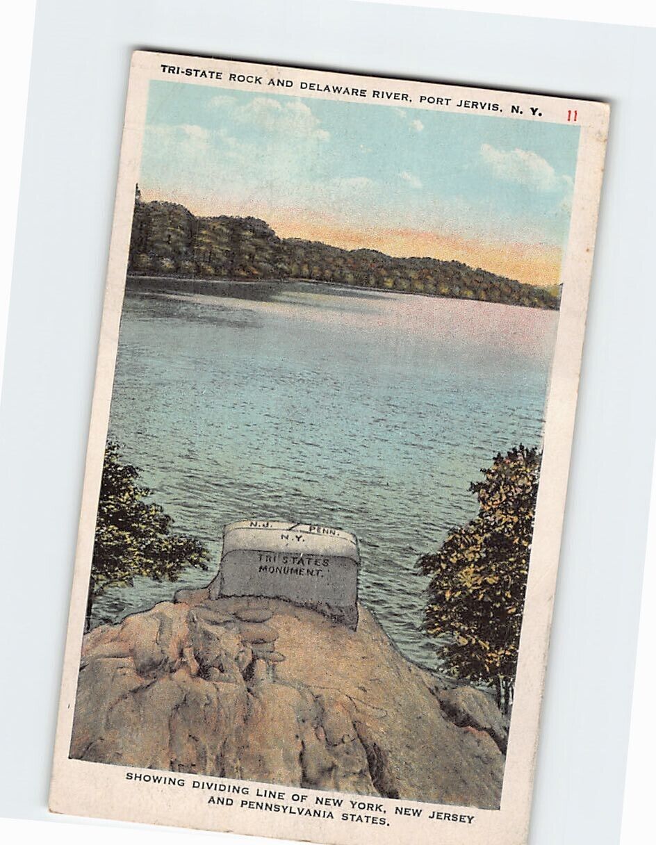 Postcard Tri-Sate Rock & Delaware River Port Jervis New York USA