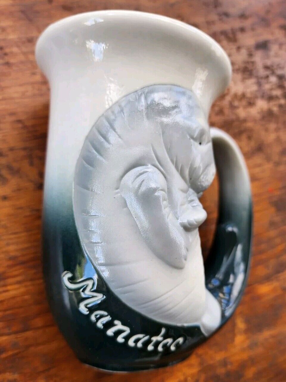 Vintage Manatee Raised 3D Ceramic Coffee Mug Textured Flute Shape Cup 