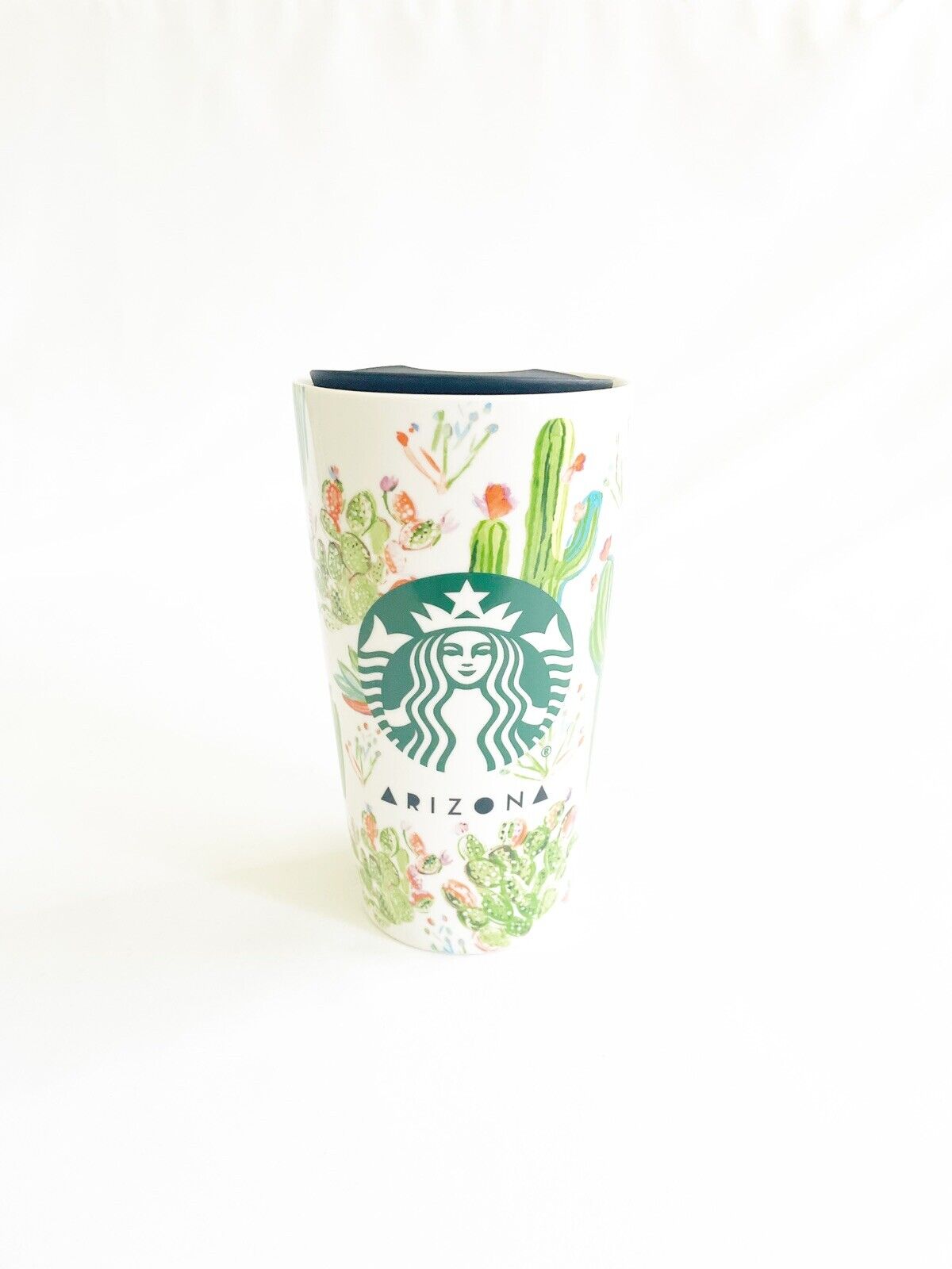Starbucks Coffee ARIZONA Cactus Ceramic Travel Mug Cup Tumbler 12 Oz w/Lid Used