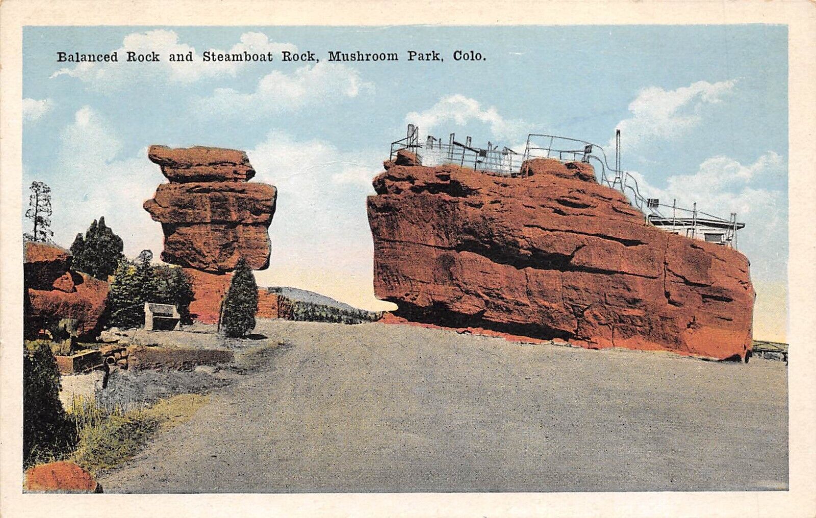 Mushroom Park Colorado 1920s Postcard Balanced Rock and Steamboat Rock