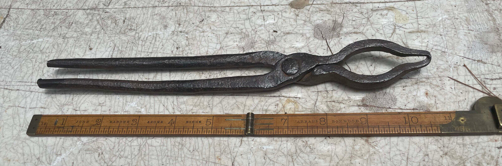 Antique Hand Forged Tongs For Forging And Blacksmithing 10 1/2`` Specialty