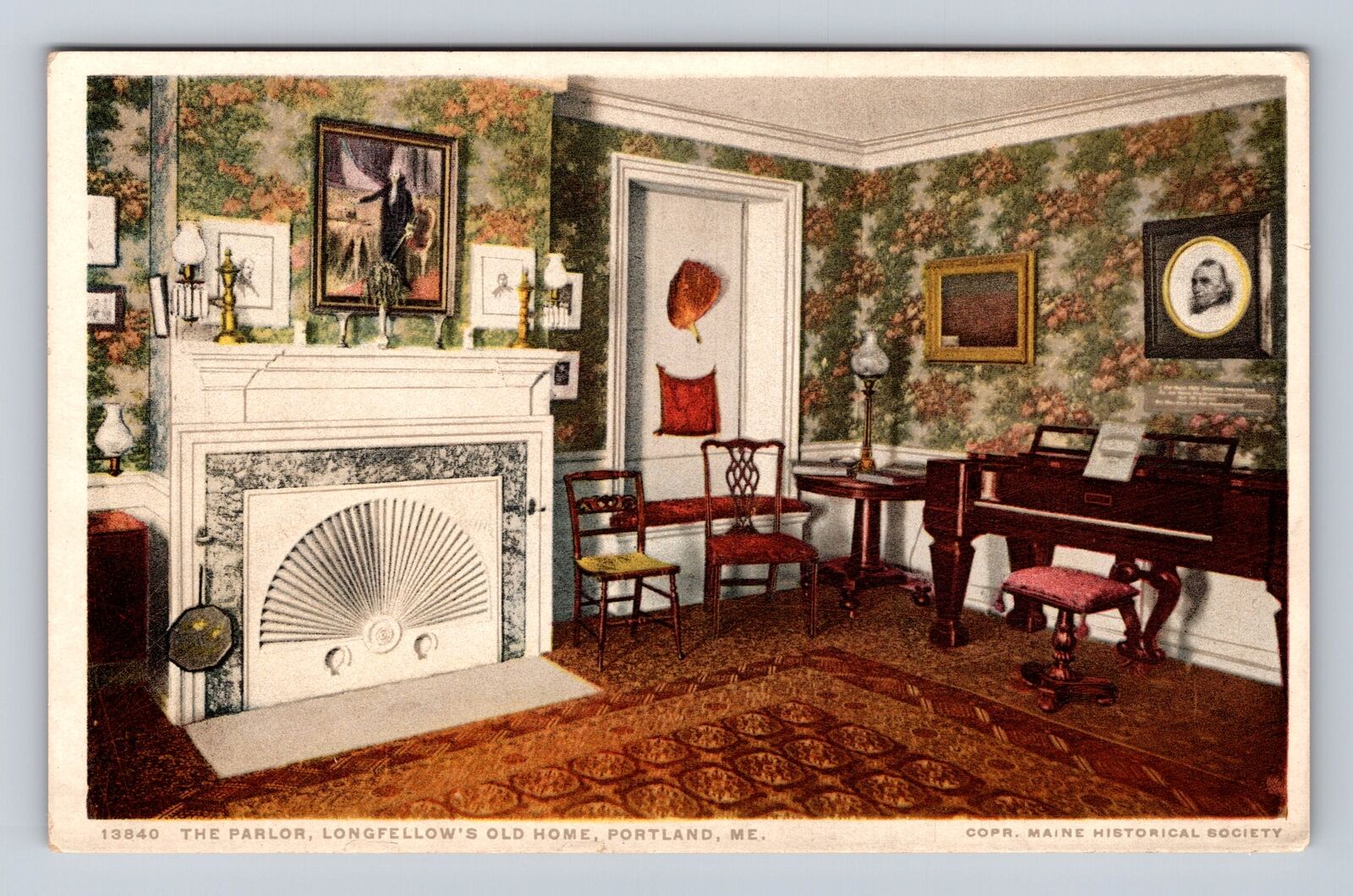 Portland ME-Maine, Parlor, Longfellow's Old Home, Antique, Vintage Postcard