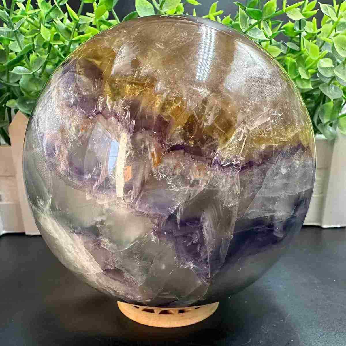 2950g Natural golden Fluorit Quartz Sphere Crystal Energy Ball Reiki Healing Gem