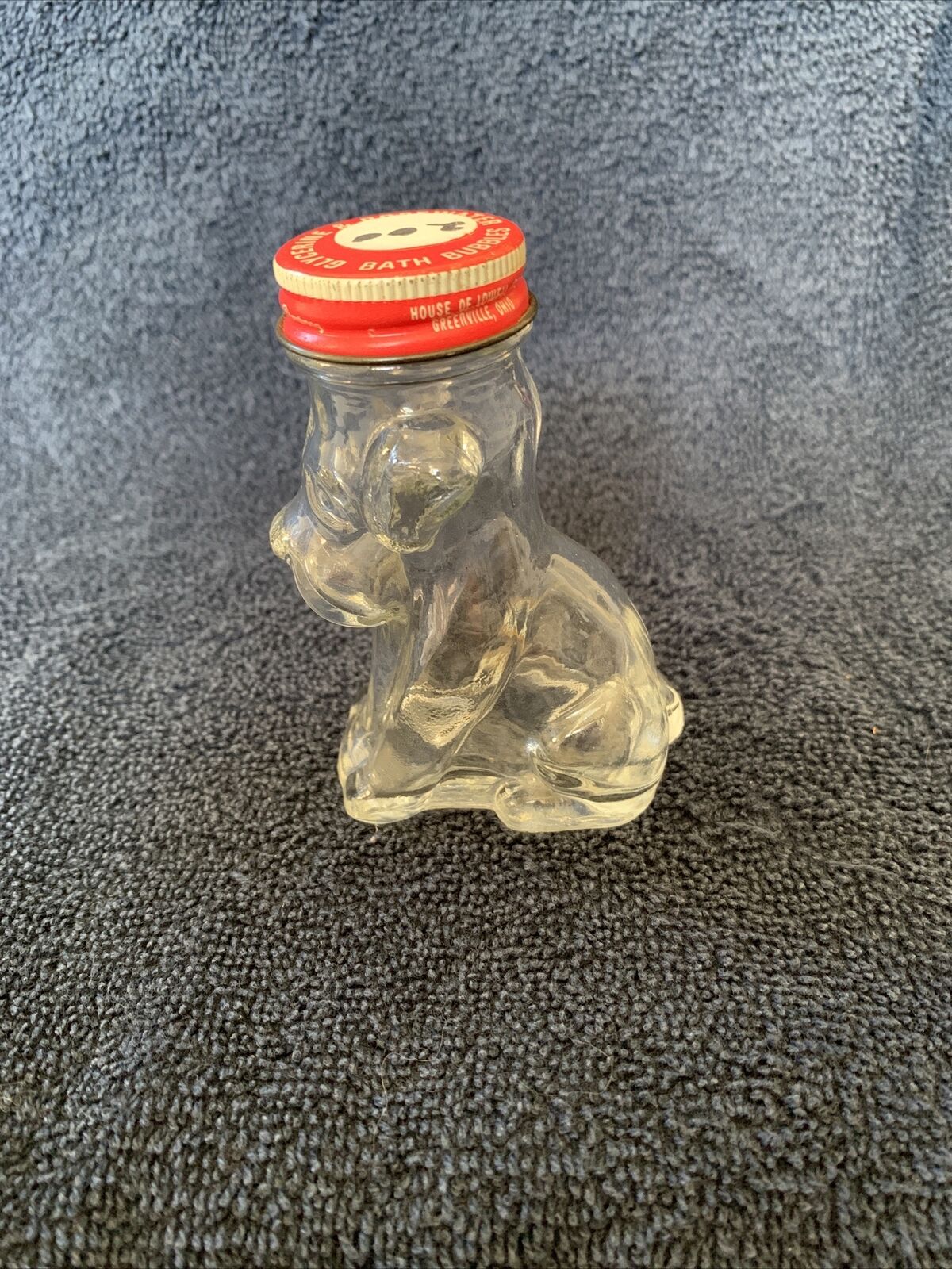 Vintage Glycerine & Rosewater Bath Bubbles glass dog bottle 