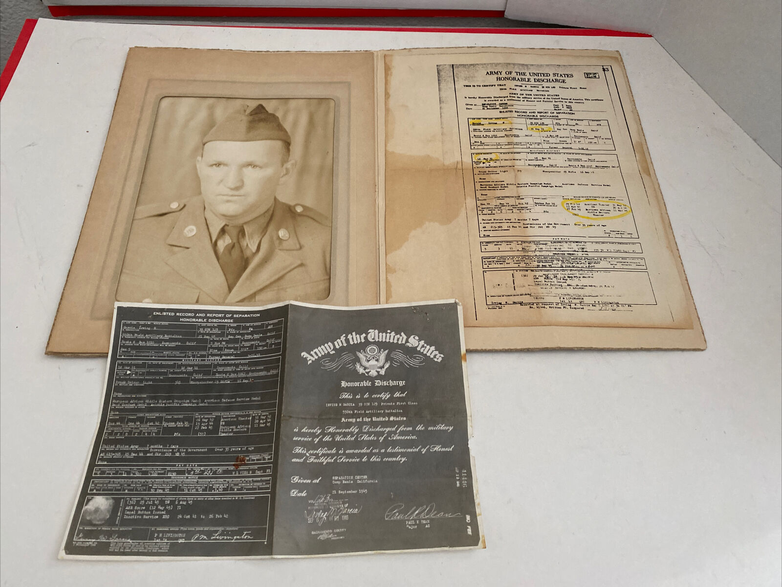 US Army Honorable Discharge Documents Photo 1945 WWII