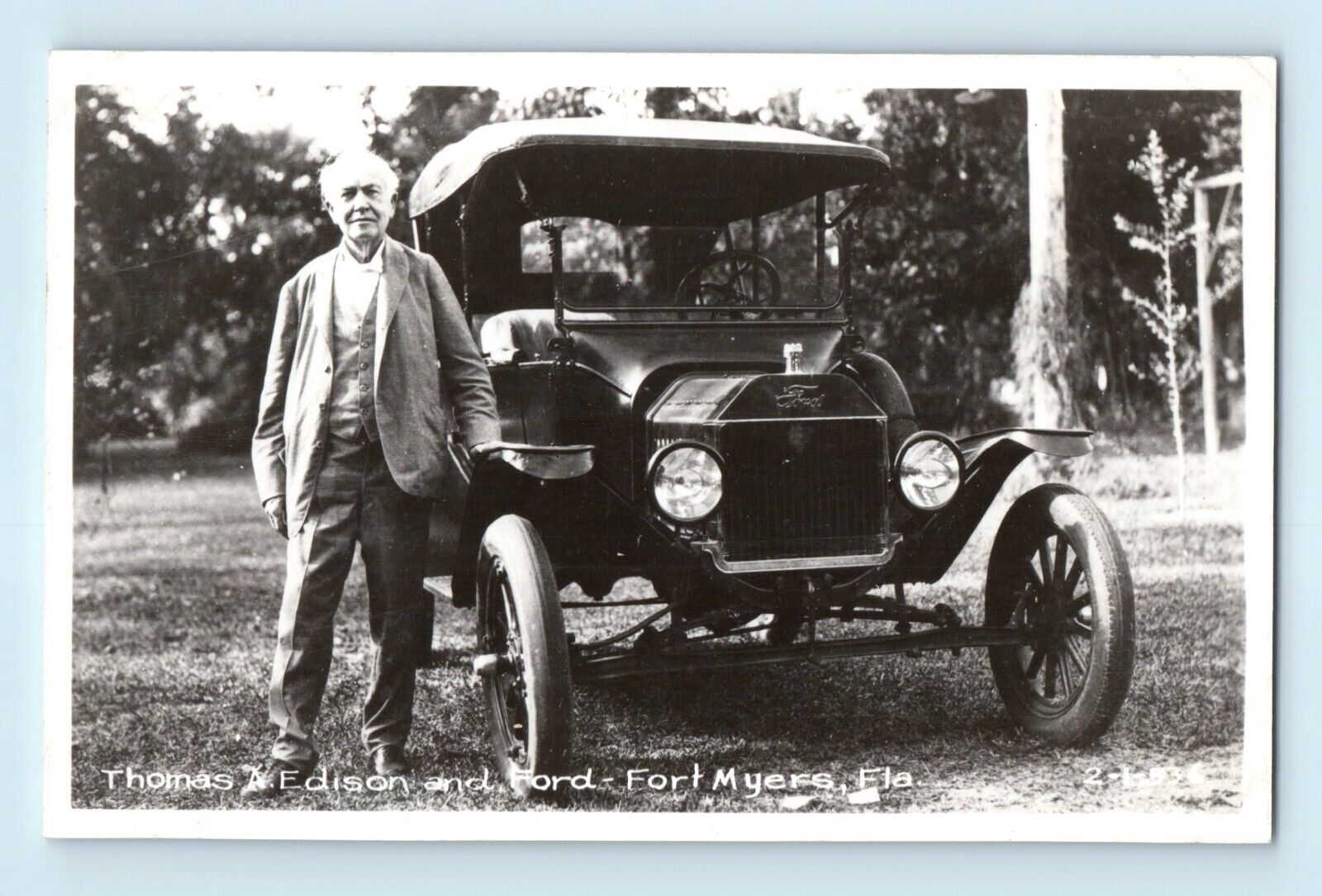 Thomas Edison and Ford Vintage Car Buggy Fort Meyers Florida RPPC Postcard C7