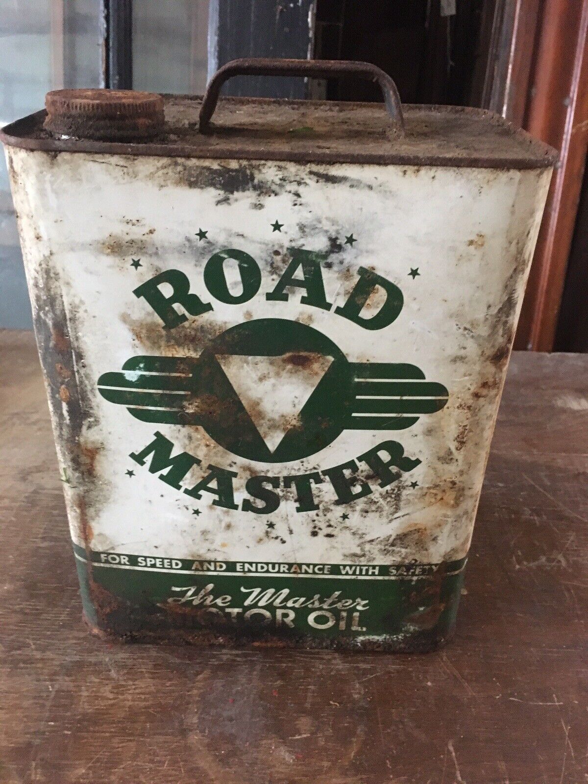 RARE Vintage 2 Gallon Road master Oil Can Advertising