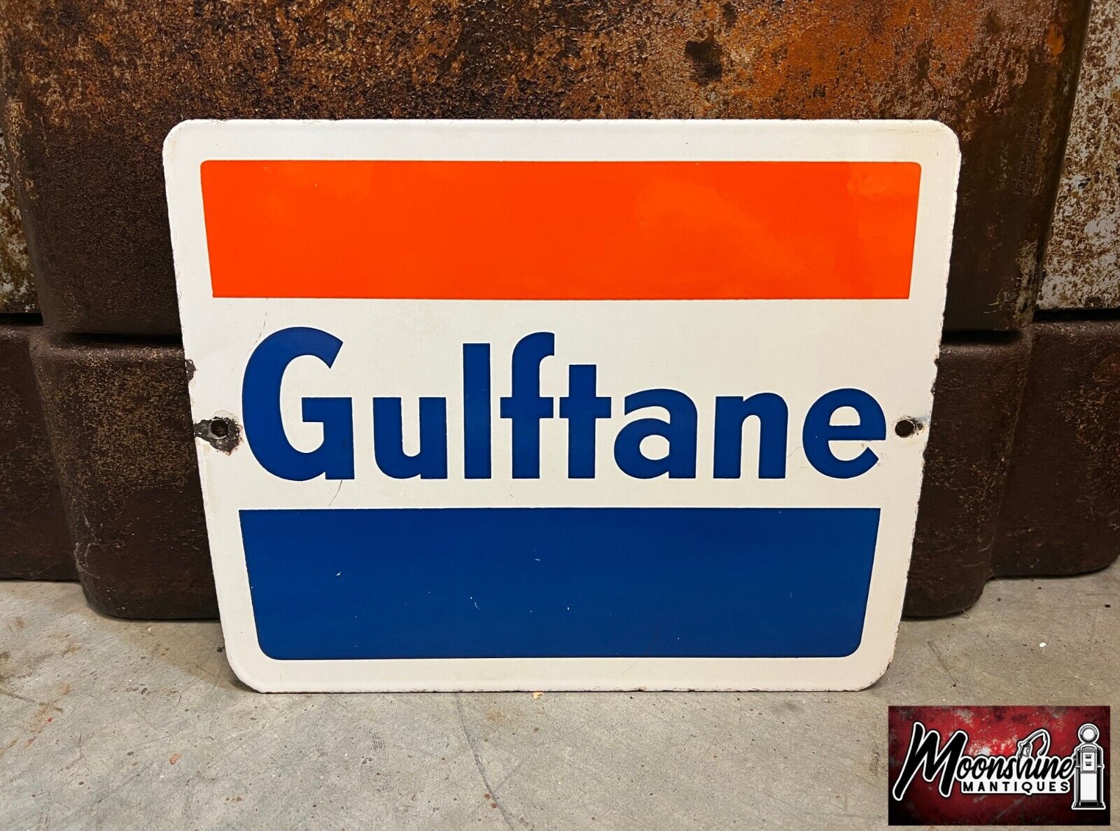 Original 1960’s GULF Gulftane Porcelain Gas Pump Plate Sign - Gas & Oil -