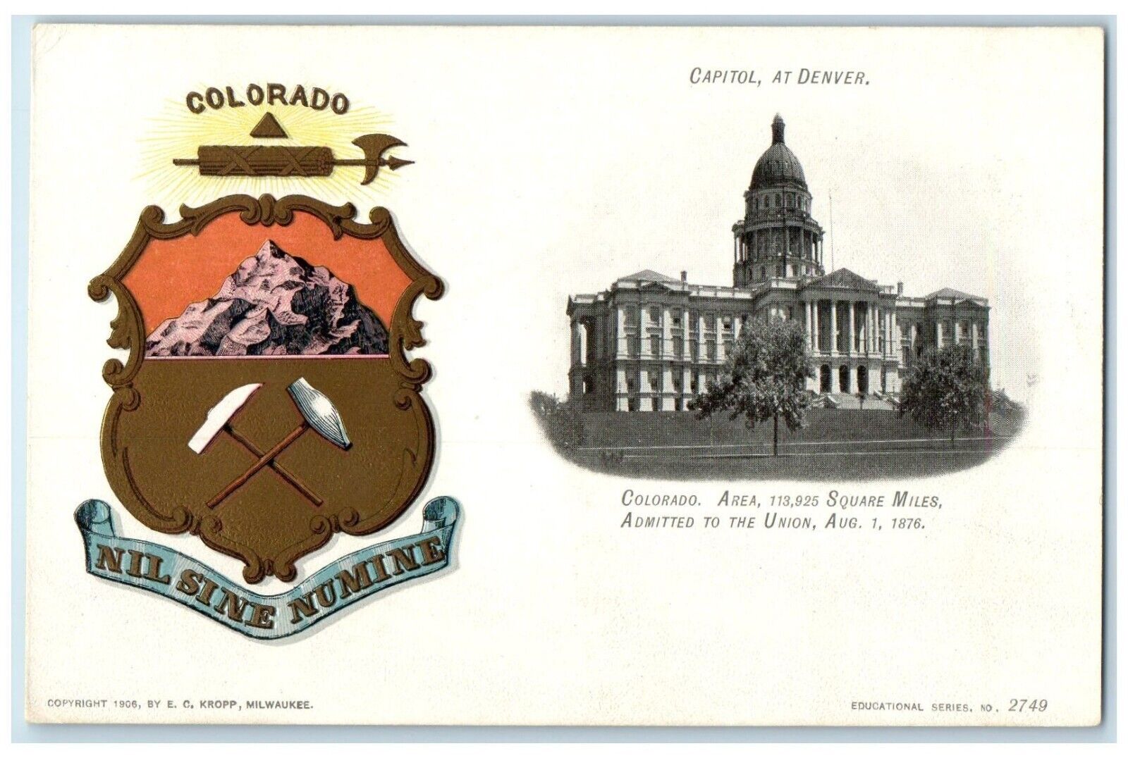 c1905 Square Miles Admitted Union Exterior View Capitol Denver Colorado Postcard