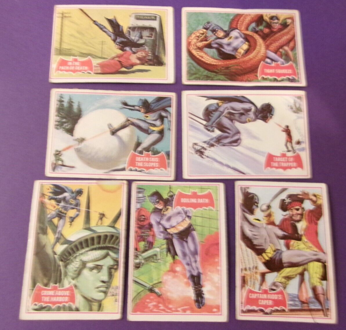 7 TOPPS 1966 BATMAN RED SERIES TRADING CARDS TV ACTION COMEDY COMIC BOOK HEROES