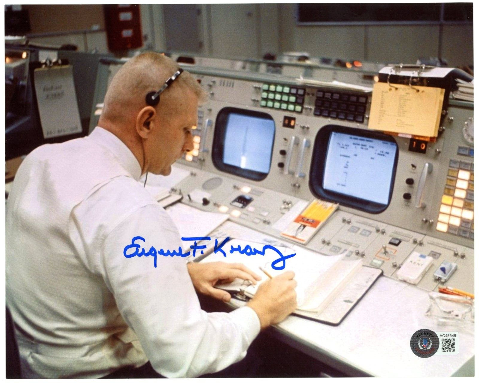 EUGENE GENE KRANZ Signed 8X10 Photo -NASA Apollo 11 13 Flight Director -BECKETT