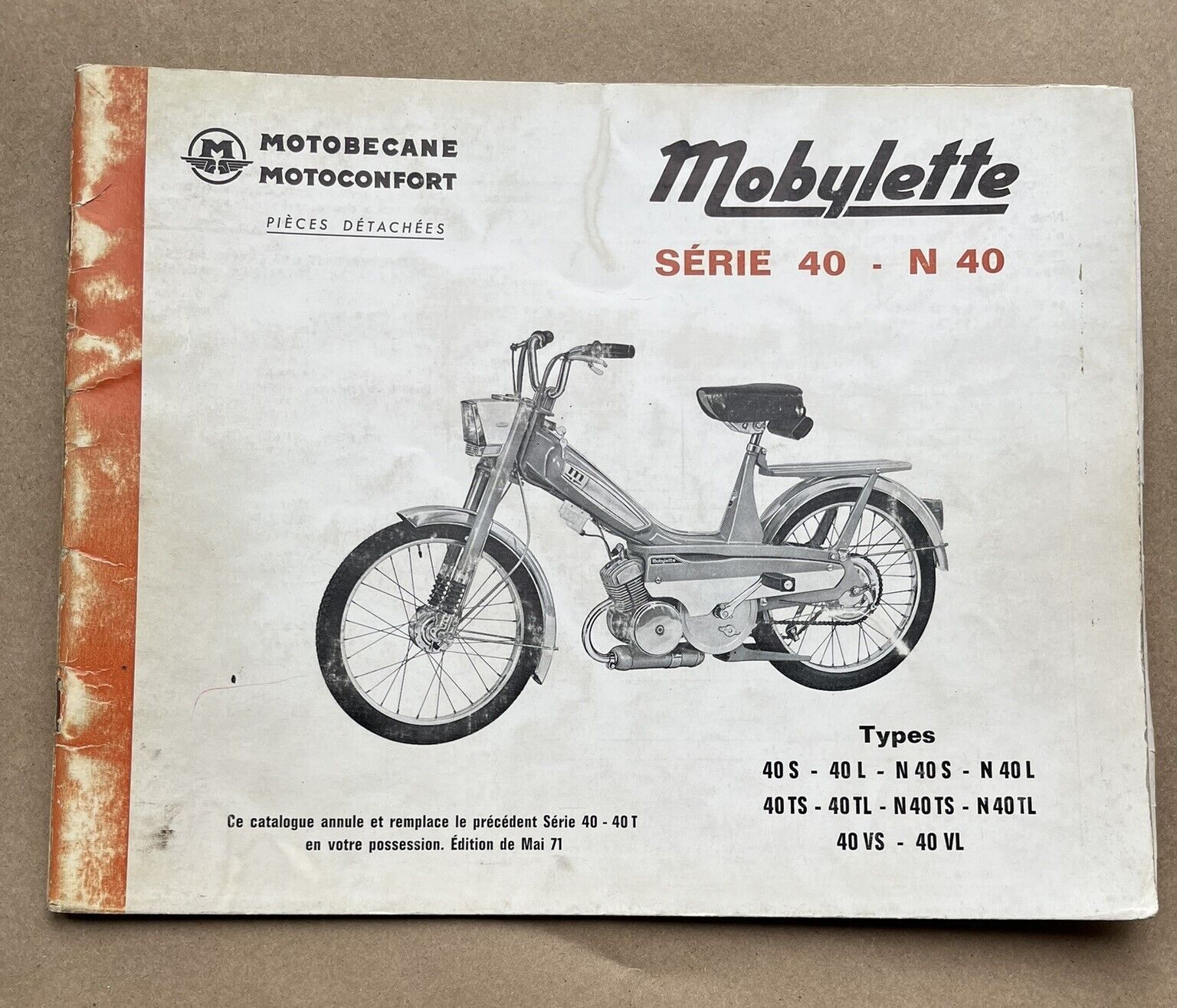 Motobecane Motoconfort Mobylette Type 40 T S L TS TL VS VL Spare Part Catalog