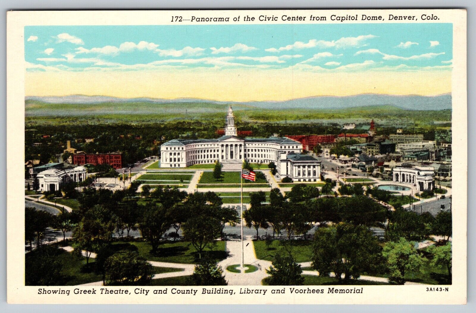 The Civic Center Panorama From Capitol Dome Greek Theater 1950 Vintage Postcard