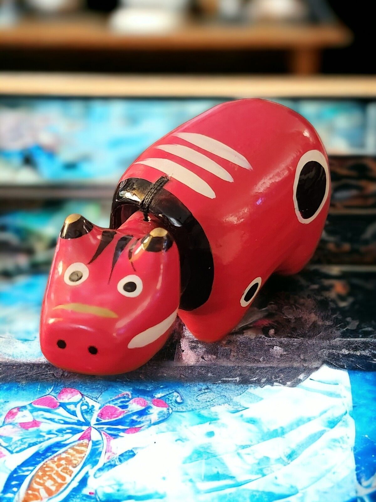 Akabeko Japanese Red Cow Folk Toy Paper Mache Old Handmade  Local Toy Bobblehead