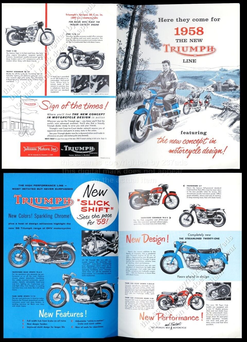 1958 Triumph motorcycle complete line photo Thunderbird etc vintage print ad