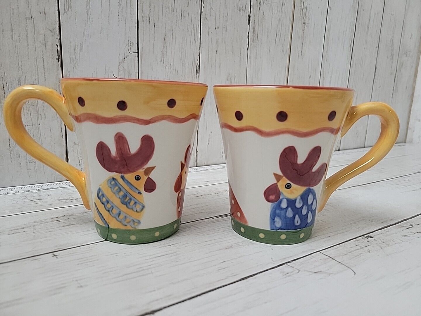 Set Of 2 Foreside Farmhouse Rooster Polka Dot Coffee Cups
