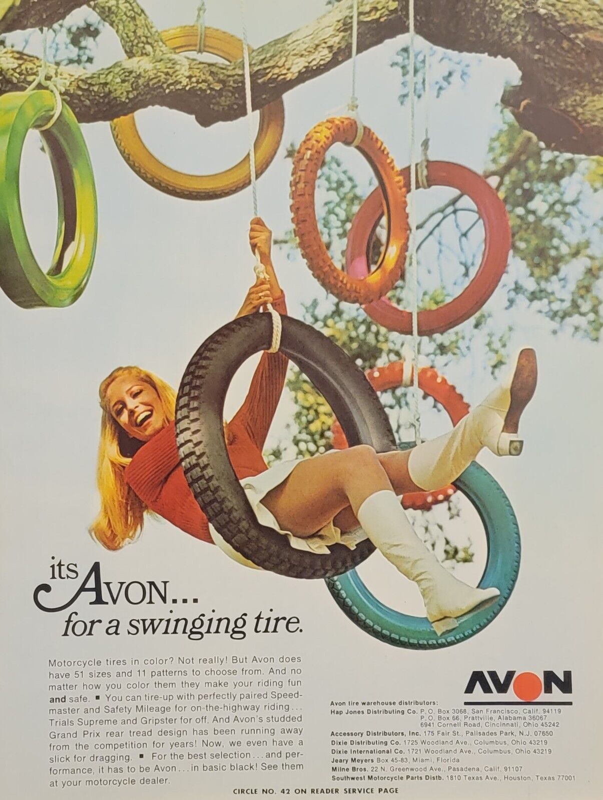 1968 Avon Motorcycle Tires Print Ad Girl in GO GO Boots