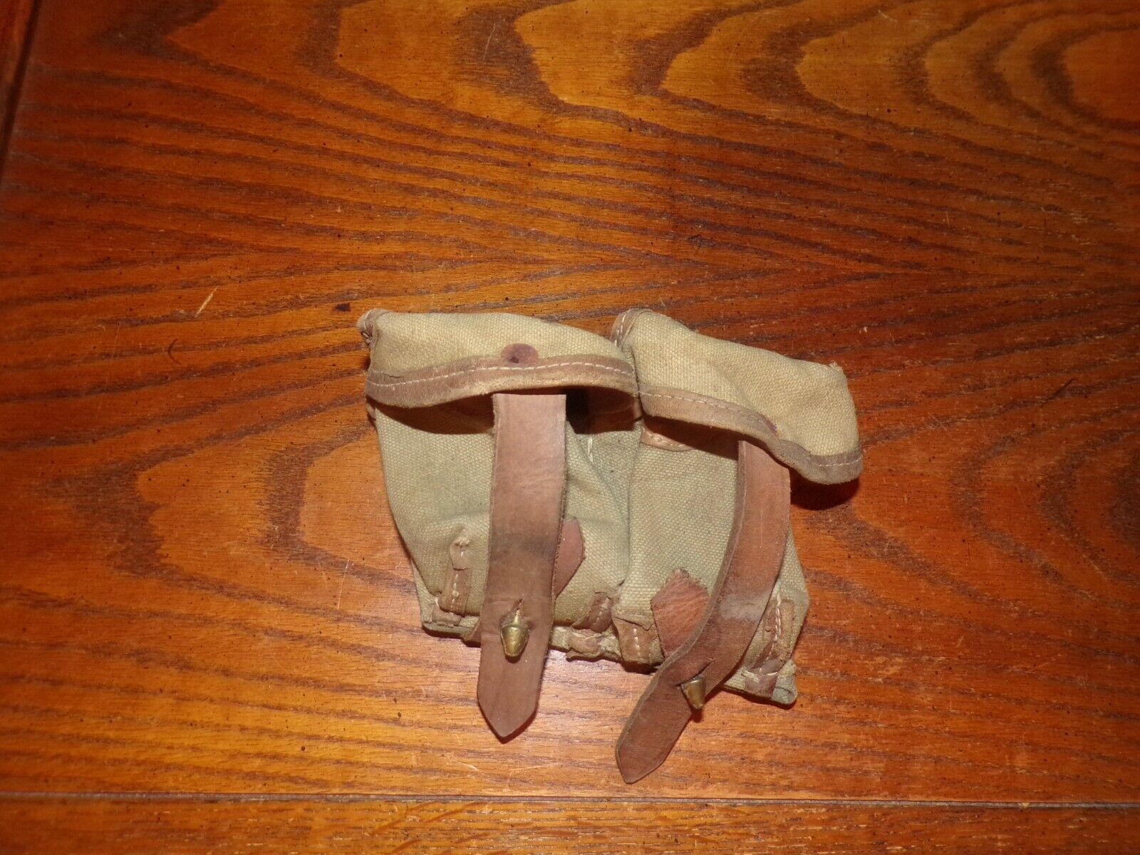 bulgarian military surplus 2 cell ammo pouch 8mm steyr canvas with leather trim